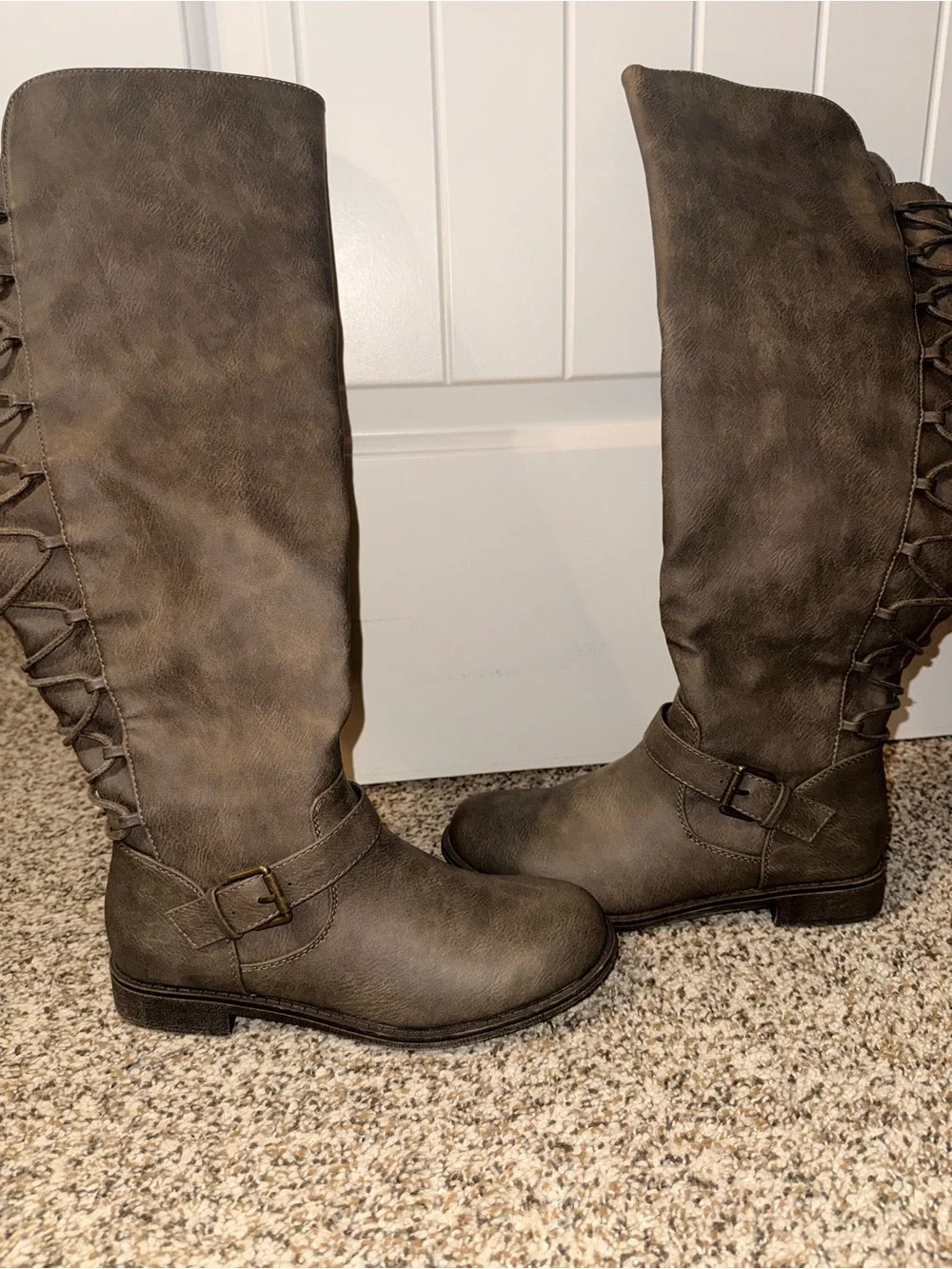 Over-the-Knee Lace-Up Riding Boots in Dark Taupe NWOT
